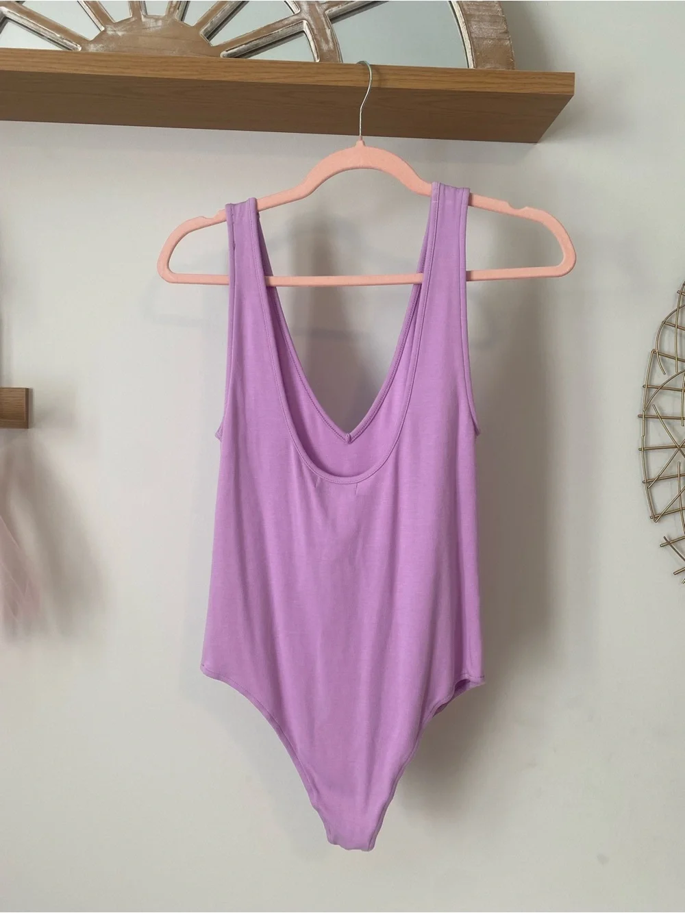 Express x Rocky Barnes Lilac V-Neck Sleeveless Bodysuit